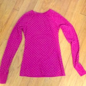 Shirt magenta in color. So cute.